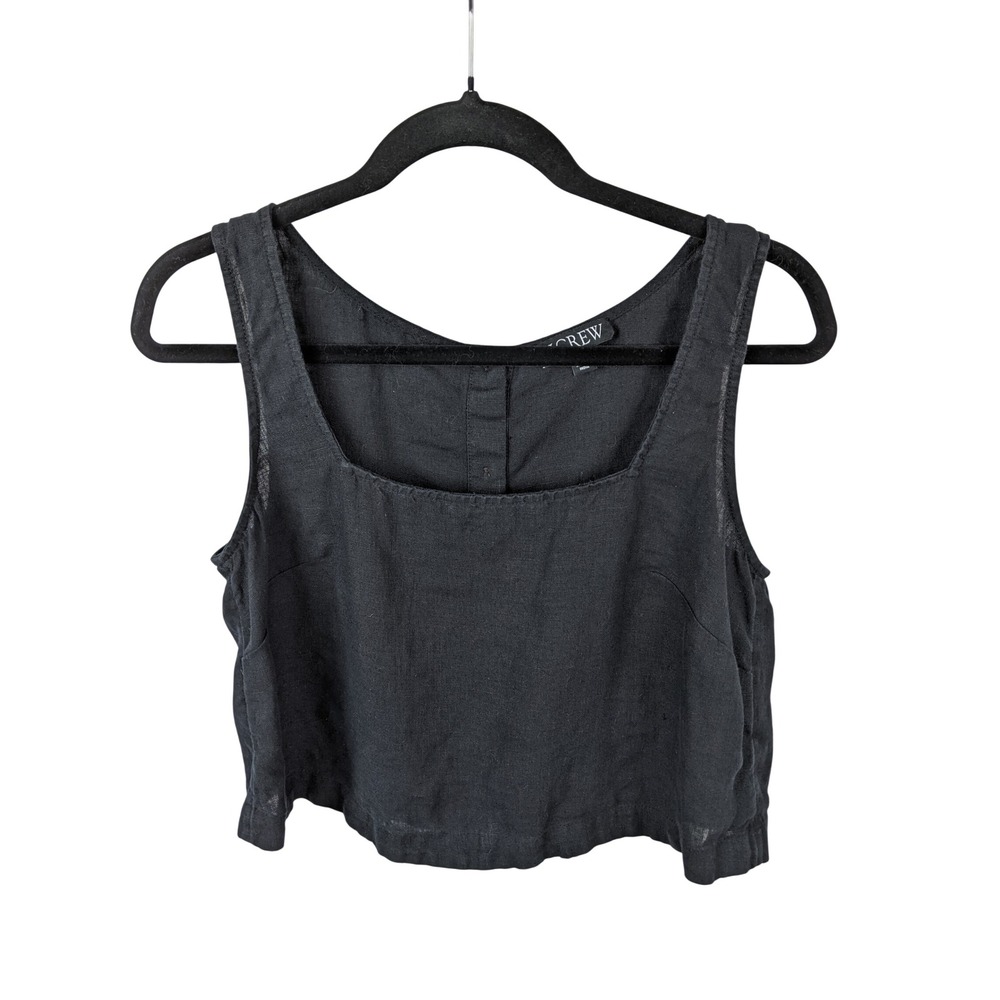 J.Crew Womens Black 100% Linen Button Back Square Neck Crop Tank Top Size S